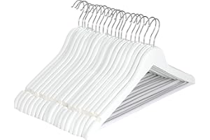 PANZY HOME 20 Wooden Hangers, Coat Hangers, Clothes Hangers, with Shoulder Notches, Trousers Bar, 360° Swivel Hook, for Suits, Shirts, Coats, Natural Pack of 20 (20 Pack White)