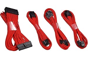 upHere gaming Sleeved Cable - Cable extension for power supply with extra-sleeved 24 PIN 8PIN 6PIN 4+4 PIN 500mm Length With COMBS, RED(19.7 inch/ 50CM), SC501