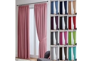John Aird Blackout Curtains Pencil Pleat with Tie Backs (Pink, W 46" x L 54" (2 Panels) Thermal Energy Saving Curtains for Bedroom & Living Room