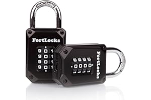 New FortLocks Combination Lock - 4 Digit Padlock for School & Gym Locker, Outdoor, Fence, Hasp, Storage, Case, Toolbox & Shed - Resettable All Weather (1 & 2 Pack)