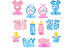 DIANELHALL 12 Pieces Baby Gender Reveal Honeycomb Table Centerpieces 3D Gender Reveal Hanging Decoration Gender Reveal He or She Boy or Girl Baby Shower Pregnancy Announcements Decor Newborn Party Supplies
