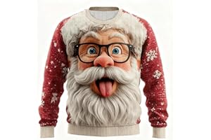 GENERIC Christmas Jumpers for Men UK 3D Santa Claus Novelty Knitted Xmas Sweater Casual Crew Neck Long Sleeve Jumper Tops Funny Ugly Mens Winter Holiday Oversized Pullover Sweatshirt Knitwear