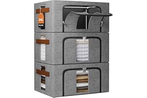 NiuBeBe Cajas Almacenaje Ropa Apilables: Caja Plegable con Estructura Metálica para guardar ropa suéteres, camisetas, ropa de cama y cajas de mudanza (Gris 3x24L)