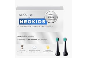 NEOPULSE® - Lot de 2 Recharges Têtes de Brosse Noires Nylon Ultra-souples - Brosse à Dents Électrique Sonique Enfant NEOKIDS® - Compatible NEOSONIC® - Dès 3 ans - adapté à la morphologie des enfants