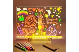 ‎ABNAOK LED Notiztafel mit Farben, Led Maltafel Kinder, Transparente Acryl LED-Leuchten, Abwischbar Drawing Board, inkl.7 Neon-Stift, kreatives Geschenk für Kinder.