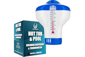 AQUAVERITY Chlorine Dispenser for Hot Tub with Built-in Thermometer – Floating Chlorine Dispenser for Hot Tubs, Pools, and Spas – Adjustable Flow Control, Durable Design