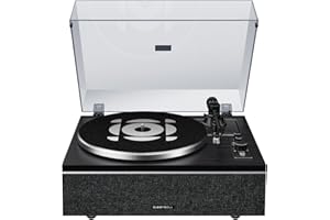 QLEARSOUL ONE-S Vinyl Record Player with Bluetooth Input/Output, All-in-One Vintage Turntable Built in Speakers, Phono Preamp & DSP, AT-3600L Cartridge, 33/45 RPM (Black)
