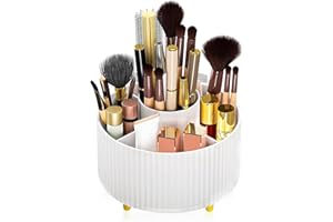 Miiepls Kosmetik Make Up Organizer, 360°Drehbarer Pinsel Organizer, Lidschattenpinsel Lippenstift Etui, Aufbewahrung Kosmetik Organizers für Zimmer Decor Frisiertisch, Schlafzimmer, Bad (weiß)