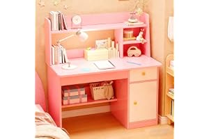 LLNWDNB Barnskrivbord med hyllor, skåp för barn med lådor, litet skrivbord, rosa, multifunktionellt inlärningsbord för barn, flickor, B1, 80 cm