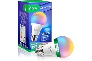 NOUS P3 Smart WIFI glödlampa RGB E27, kompatibel med Matter, Alexa, Home Assistant & Apple HomeKit, Smart Home, fjärrkontroll, LED-lampa färgförändring, RGB-glödlampa, 2,4 GHz WiFi