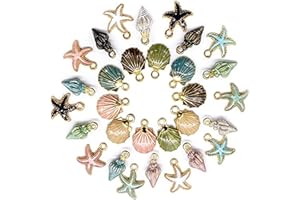 MANQYI 30 Piezas Abalorios de Concha de Mar de Estrella de Mar, Aleación Esmalte Colgantes, Cuentas de Concha Dijes Aleación Esmalte Colgantes, para Hacer Joyas, Collar de Pendiente Hecho a Mano DIY