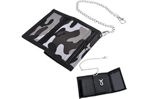 DAWRIS Slim Boys Wallet Trifold Wallets with Chain Clip Zipper Fabric Wallet for Paper Currency Coins Bank Cards Key Handy Velcro Purse for Travel Sports for Teenagers Kids Boys Men (Gray 1)