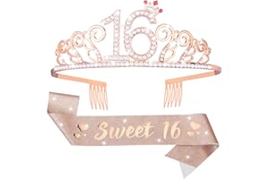 Aster Sweet 16 diadema e fascia per ragazze, corona di strass di compleanno 16 e fascia decorativa in raso, dolce 16 anni regali di compleanno per ragazze Happy 16th Birthday Party Favor Supplies