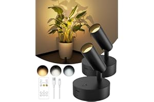 ‎GOODEA Kabellose Spotlight Aufladbar Wandstrahler Innen mit 3000mAh Akku, 3 Farben Dimmbar Wandspot mit Timing Fernbedienung, Schwarz Akku Wandleuchte für Bilderbeleuchtung Pflanzenbeleuchtung [2er Set]