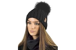 TOSKATOK Gorro y Bufanda para Mujer de Invierno con Gorro y Forro Polar cálido con Forro Polar cálido y pompón Grande de Piel sintética - Disponible Solo o en Conjunto