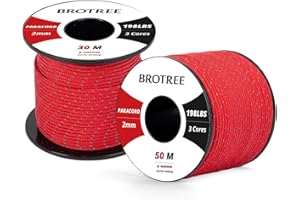 Brotree Paracorde 2mm 30M Corde 100% Nylon 3 Brins Type I pour Extérieur, Artisanat, Bricolage - 90 kg Charge de Rupture (Réfléchissant Rouge)