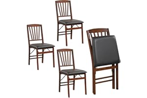 GiantexUK Folding Dining Chairs Set of 2/4, PVC Leather Padded Kitchen Chairs with Backrest & Non-Slip Foot Pads, Rubber Wood Side Chairs for Dining Room Restaurant (Spindle Backrest, Black+Brown, 4)