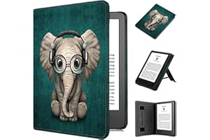 Kindle 6" 2022 Cover Case,TOKILO Lightweight Premium PU Leather Sleeve Case with Auto Sleep Wake Hand Strap Foldable Stand for Kindle 6" (11th Gen, 2022 Release) (Elephant)