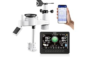VEVOR 7 en 1 Estación Meteorológica Solar Wifi, con Pantalla TFT de 177,8 mm, Sensor Solar Exterior, Temperatura, Humedad, Lluvia, Velocidad del Viento, Dirección del Viento, Rayos UV y Luz Solar