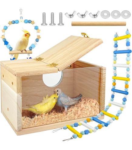 Nichoir En Bois Massif Transparent Pour Oiseaux - 12x12x19,5 Cm - Pour Perruches, Perroquets, Lovebirds - Volière Ou Extérieur