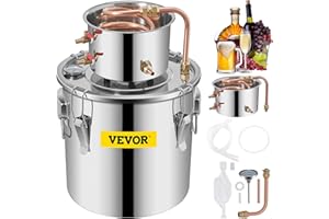 VEVOR KITGARN Moonshine Still Distiller 3Gal 12L 2pot Stainless Steel Distillation Pot Copper Tube Home Brewing Kit Build-in Thermometer for DIY Whisky Wine Brandy Sliver