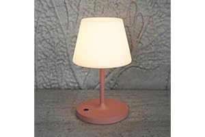 LOTITOL Outdoor Table Lamp/Cordless USB Rechargeable 4000mAh / 2700K LED/Touch Dimmable/Portable Battery Operated / IP44 Waterproof/PE Shade/Bedroom Dinning Camping Patio (Pink, 9.6in)