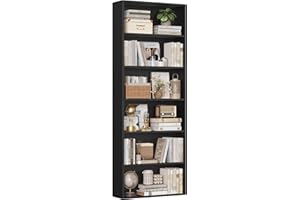 FirFurd Estantería Madera, Librería con 6 Baldas, Almacenaje Libros Madera, Muebles de Salón, (Negro)