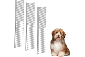 JIANYH 3 Pcs Dog Comb, Cat Comb For Long Haired Cats, Pet Comb Suitable For Large, Medium, And Small Dogs And Cats, Stainless Steel Comb Tools For Short And Long Hair To Remove Tangles And Knots