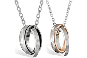 OIDEA Collana per Coppia Lovers Collana in Acciaio Inox Pendente Anello Corona Imperiale Mosaico zircone Regalo per Amante Nero Oro(1 Coppia) Regalo Perfetto