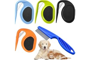 DALAETUS 5 Piece Pet Grooming Set - Dematting Comb and Flea Removal Tool, Matt Splitter with Steel Blade for Cats and Dogs, Effective Grooming Brush (Black/Orange/Blue/Green)
