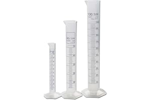 LABBOX KENZIUM - Set di 3 Cilindri Graduati | 10 ml, 50 ml & 100 ml | Plastica Polipropilene (PP) | Graduazione Blu Stampata | Base Esagonale Stabile | Per Laboratorio ed Esperimenti Scolastici