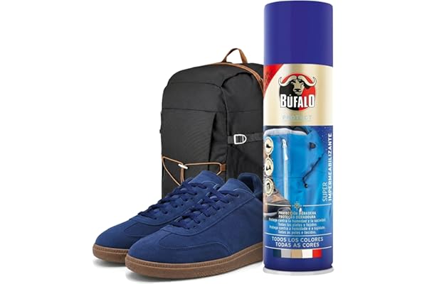 Búfalo - Spray Impermeabilizante Calzado 250ml - Spray Protector Zapatillas Transparente- 100% Repelente al Agua y a la Suciedad | Para Zapatos de Tela, Cuero y Textiles | Protector de Ante y Nobuk