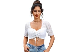 Zeagoo Dirndl-blus, dam, spets, dirndlblus, kortärmad, vit, dirndlblusar, dragsko, V-ringad, Dirndl-blusar, traditionell blus