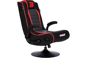 BraZen Serpent 2.1 Bluetooth Surround Sound Gaming Chair Foldable Pu Leather Seat with Pedestal Base - Red