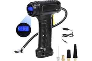 MEETTIKEY Tyre Inflator Cordless Air Compressor,Portable Handheld Rechargeable Tyre inflator with Digital Pressure Gauge,150PSI Auto Shut Off Tyre Inflator with LED Light&7Nozzle for Car Motorcycle Bicycle Ball