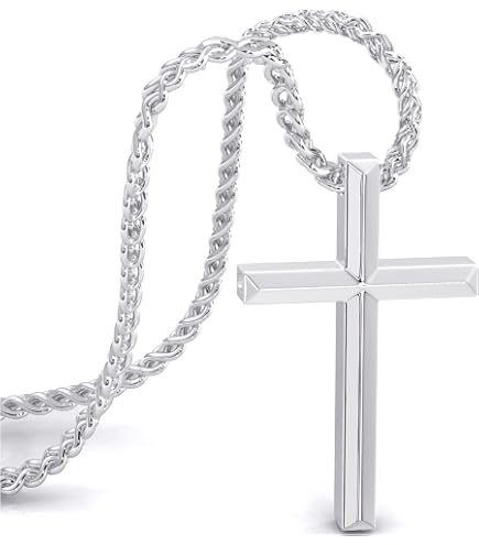 Collana Croce In Oro Bianco 14K Uomo Donna – Placcatura Spessa, Catana Cubana