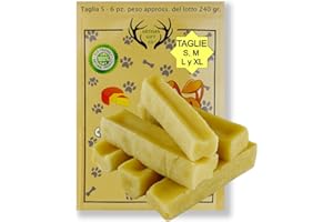 ARTISAN GIFT CO Osso da Masticare di Formaggio (Latte Yak) per Cani e Cuccioli 100% Naturali - Peso Minimo Confezione 240gr. (S - 6 unità Raccomandato per i Cani <12 kg.)