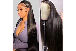 Smilenice Perruque Bresilienne Cheveux Humain 200% Densité 13x5 Straight Perruque Femme Naturelle HD Lace Frontal Glueless Wig Human Hair for Black Women Couleur Naturelle 34 Pouces