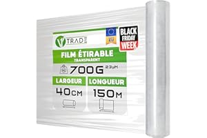 V1 Trade Film Etirable Demenagement - Film Palette Transparent 40cm x 150m - Plastique Protection pour Colis et Meubles