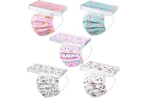 JackRuler 50 Pcs Mignonne Masque_𝗖hirürg𝗶cal_Enfants, Non-tissé Respirant à Trois Couches Super Confortable, Imprimé bandeaux pour Fille et Garçon (A)