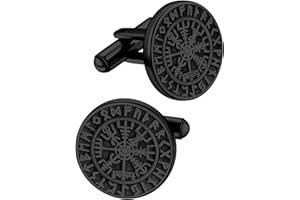 FaithHeart Cufflinks for Men, Vintage Style Viking Runes Compass/Wolf/Celtic Cross/Gothic Skull/Masonic Cuff Links Stainless Steel/Black, With Gift Box