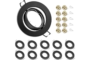 VIIIVA 10x Moderne Einbaustrahler Rahmen, GU10 Einbauleuchten, inkl. GU10 Fassung, Decken Spot Schwarz Rund, 30° Schwenkbar Einbauspots Rahmen, Außendurchmesser: 90mm, Ausschnitt Ø65-80mm (Ohne Leuchtmittel)