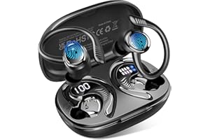 HUPOAF Auriculares Inalámbricos Deportivos, Auriculares Bluetooth 5.4 con 4 Mics, 50H Cascos Inalambricos Bluetooth HiFi Estéreo, IP7 Impermeable, Cascos Bluetooth con Cancelación de Ruido Pantalla LED