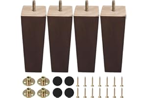 Zythrem Wooden Furniture Legs 15cm/6inch Walnut Sofa Legs Set of 4 Wooden Bed Leg Chair Leg Square Furniture Feet Replacement Sofa Feet with Mounting Plates Screws Protection Pad for Couch Cabinet