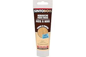 SINTOBOIS - Rebouche Petits Trous - Pâte à Bois Sans Odeur - Prêt à l'Emploi - Sans Solvant - Sec en 4h - Intérieur et Extérieur - Ne se Rétracte pas - Ton Pin - Technique Professionnelle - 80 g