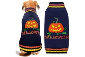 ABRRLO Halloween Dog Jumpers Pumpkin Sweater Dog Halloween Costumes Puppy Cat Turtleneck Knitwear Winter Warm Pet Clothes Funny Holiday Party Outfit Apparel for Small Midum Large Dogs(Blue,XXL)