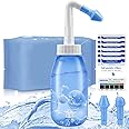 Snykes Neti Pot Sinus Rinse Kit,Nasal Irrigation Nose Cleaner Wash Bottle 300ML, Nasal Rinse Salt sachets 40 Packets and Thermometer Sticker, Neti Pot Kit for Adult & Kids (Navy Blue)