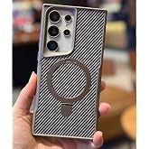 Coverzone Galaxy S25 Plus ile uyumlu Kılıf Karbon Fiber G&ouml;r&uuml;n&uuml;ml&uuml; Magsafe ile uyumlu Stand olabilen Carbon Case Tam G&ouml;vde Kor