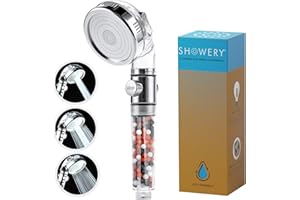Showery® EcoFlow Shower Head - Original Water Saving High Pressure Shower Head with 3 Spray Settings with Eco Stop for Non-Electric Showers Only
