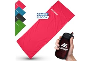 NORDMUT® Śpiwór turystyczny [z mikrofibry] z zamkiem błyskawicznym na całej długości, śpiwór podróżny, śpiwór letni [220 x 90 cm), mały rozmiar po spakowaniu, wyjątkowo miękki (czerwony)